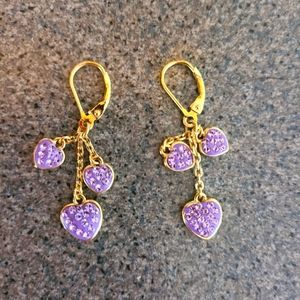 Little girl earrings Multi Purple Heart Lever back 925 gold Fill